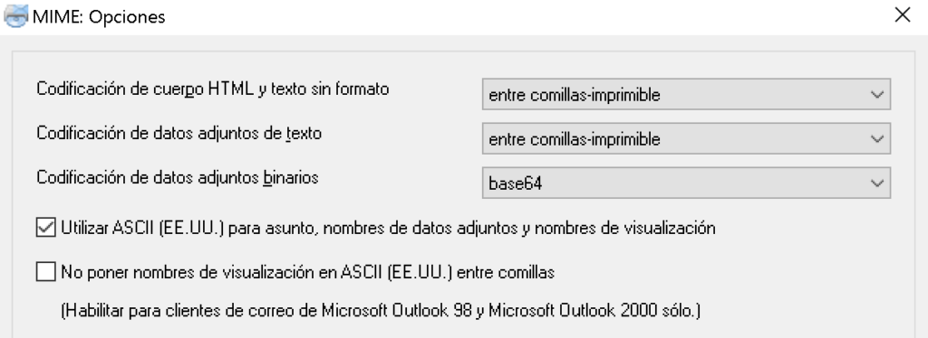 MIME opciones