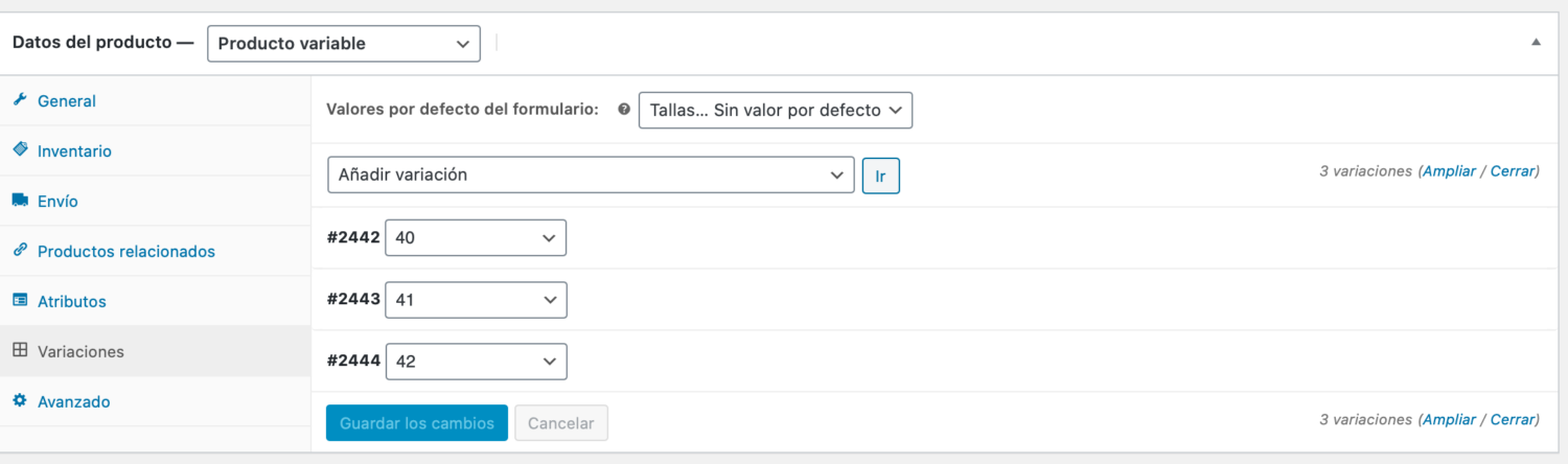 producto variable woocommerce