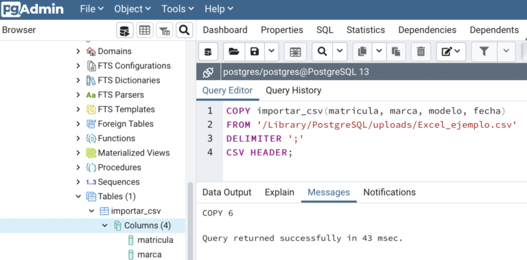 Importar Excel o CSV en PostgreSQL