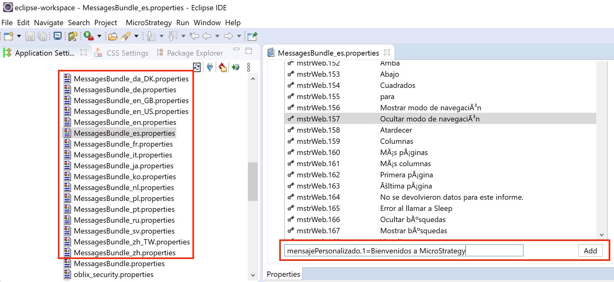 Agregar un nuevo mensaje o cadena al fichero de propiedades de MicroStrategy