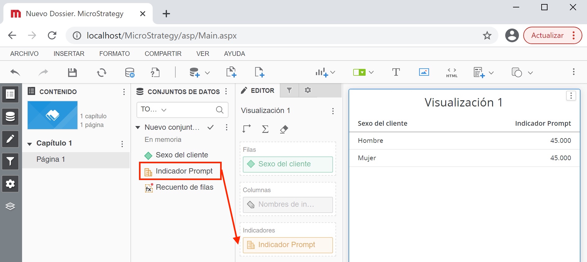 Valor de un prompt en un indicador con MicroStrategy