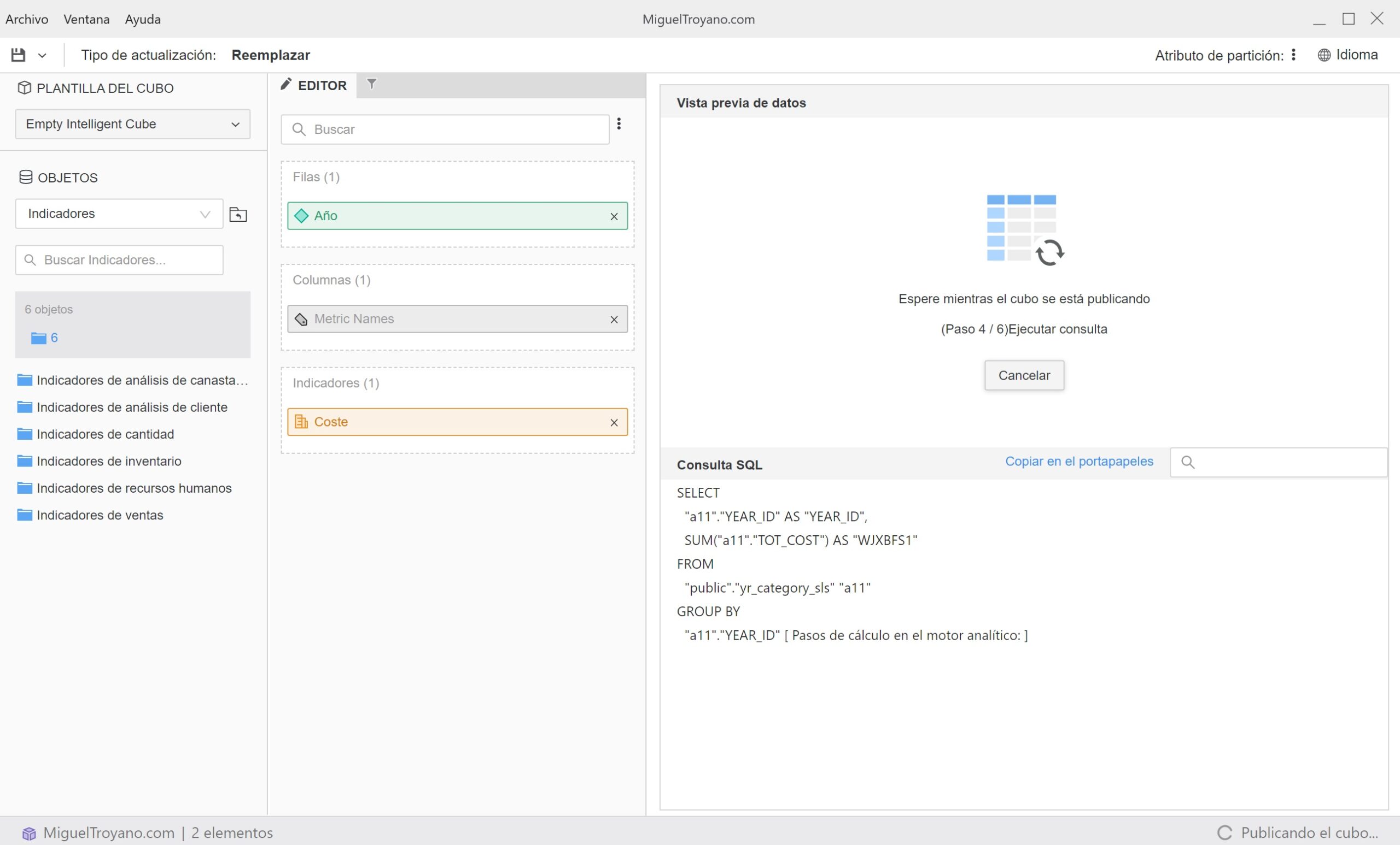 Editor de Cubos en MicroStrategy Workstation