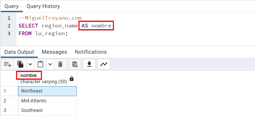 Alias de columnas en PostgreSQL