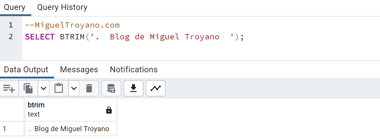Función BTRIM en PostgreSQL