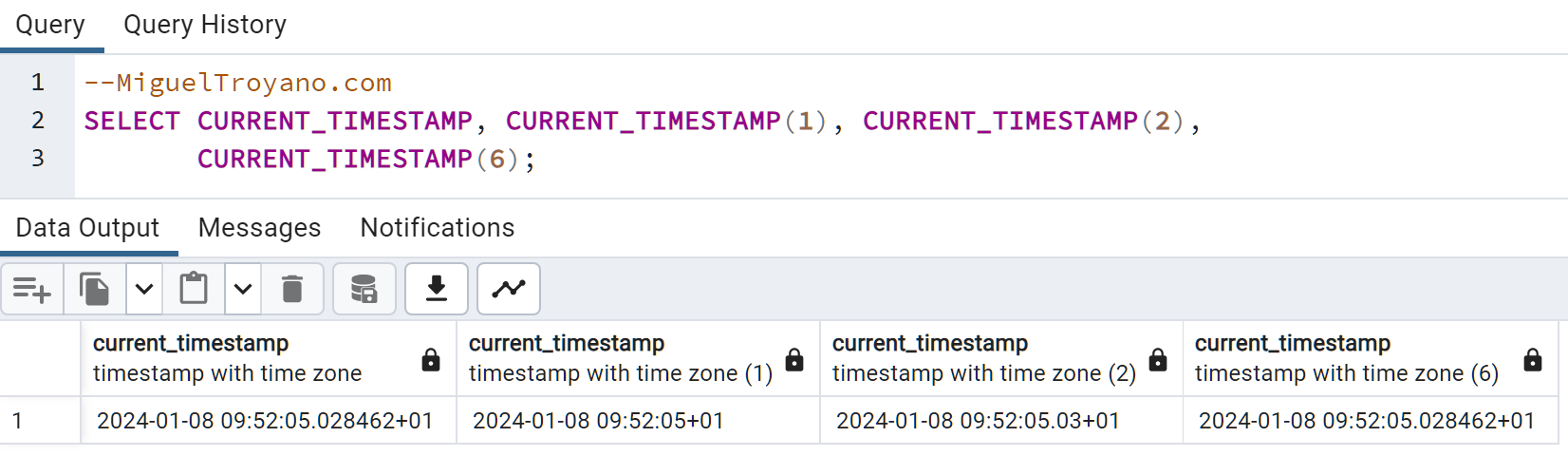 Función CURRENT_TIMESTAMP en PostgreSQL
