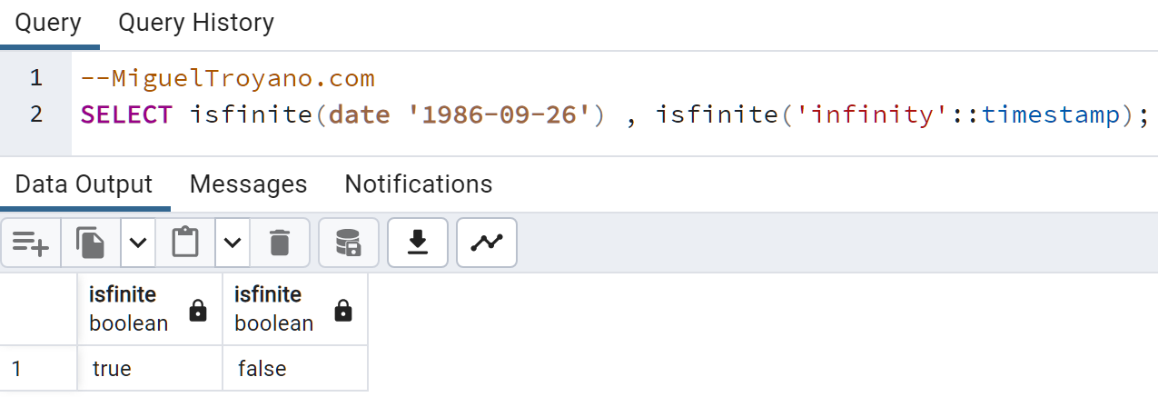 Función ISFINITE en PostgreSQL