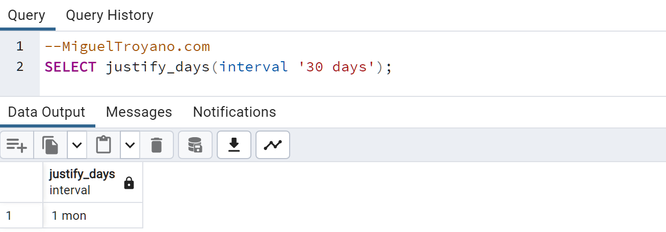 Función JUSTIFY_DAYS en PostgreSQL