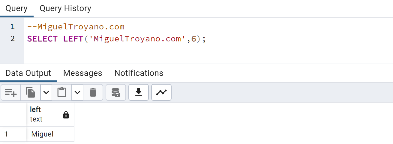 Función LEFT en PostgreSQL