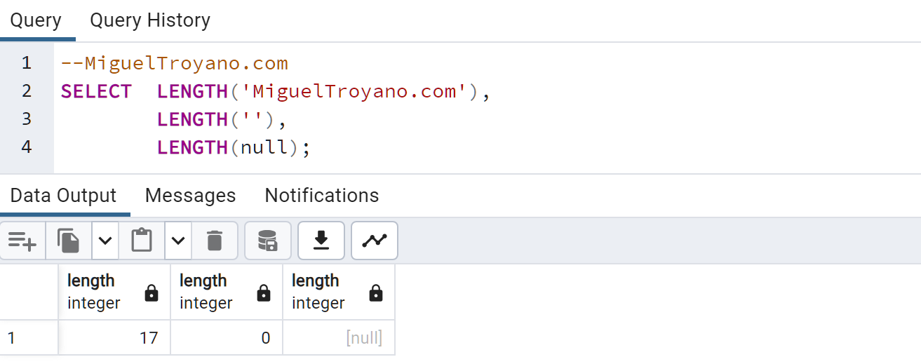 Función LENGTH en PostgreSQL
