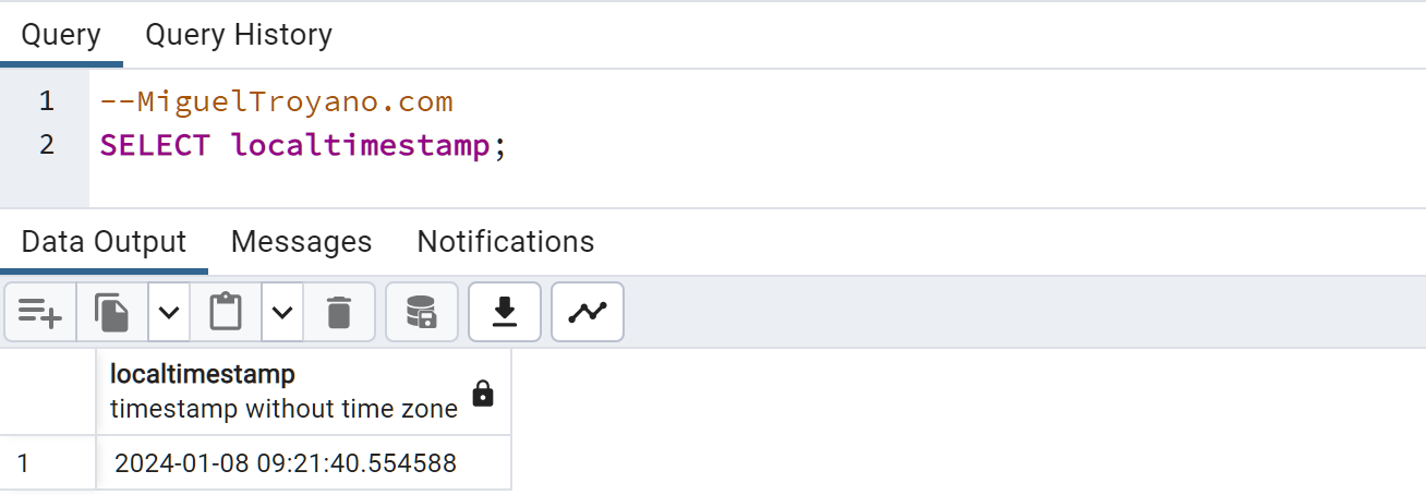 Función LOCALTIMESTAMP en PostgreSQL