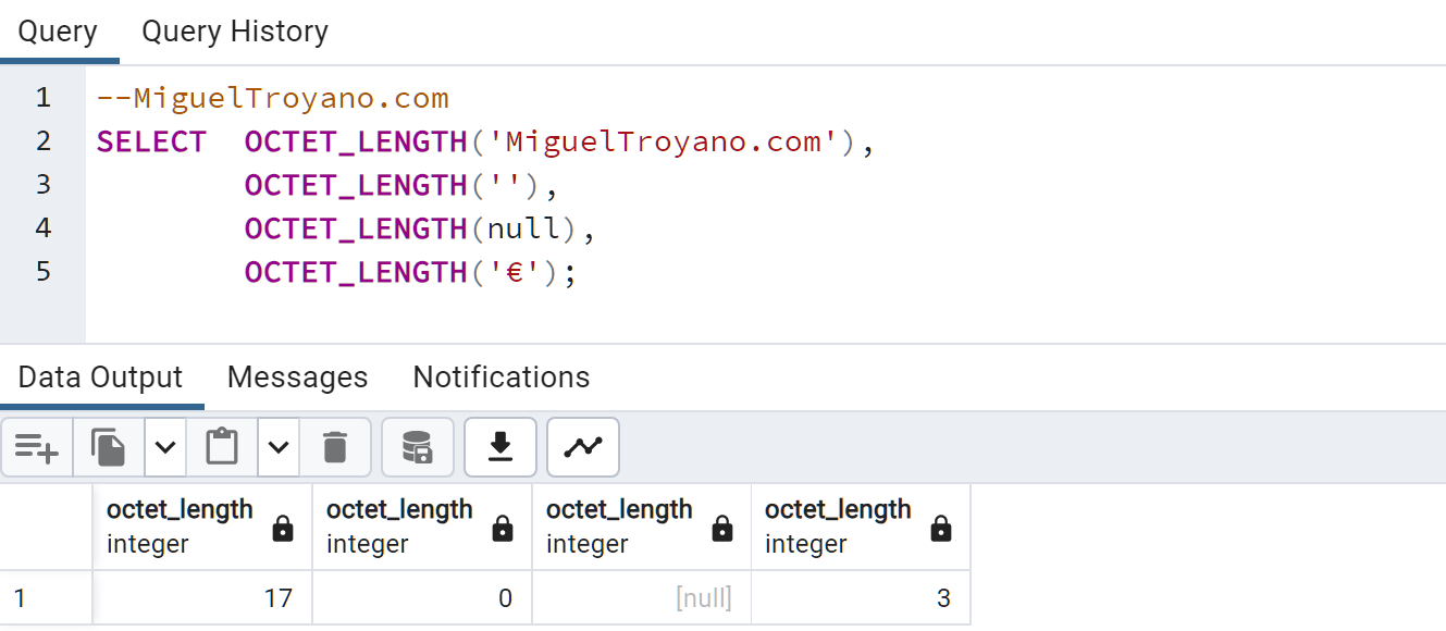 Función OCTET_LENGTH en PostgreSQL