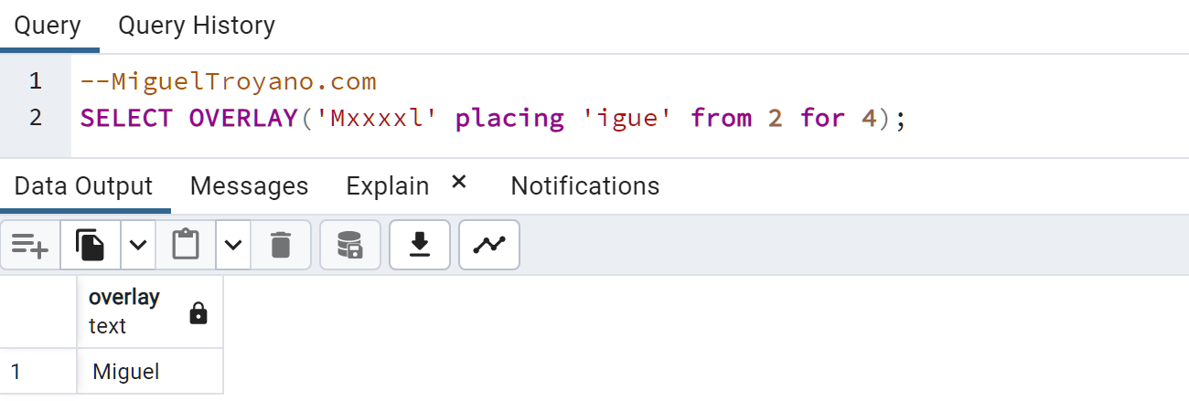 Función OVERLAY en PostgreSQL