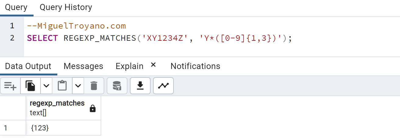 Función REGEXP_MATCHES en PostgreSQL