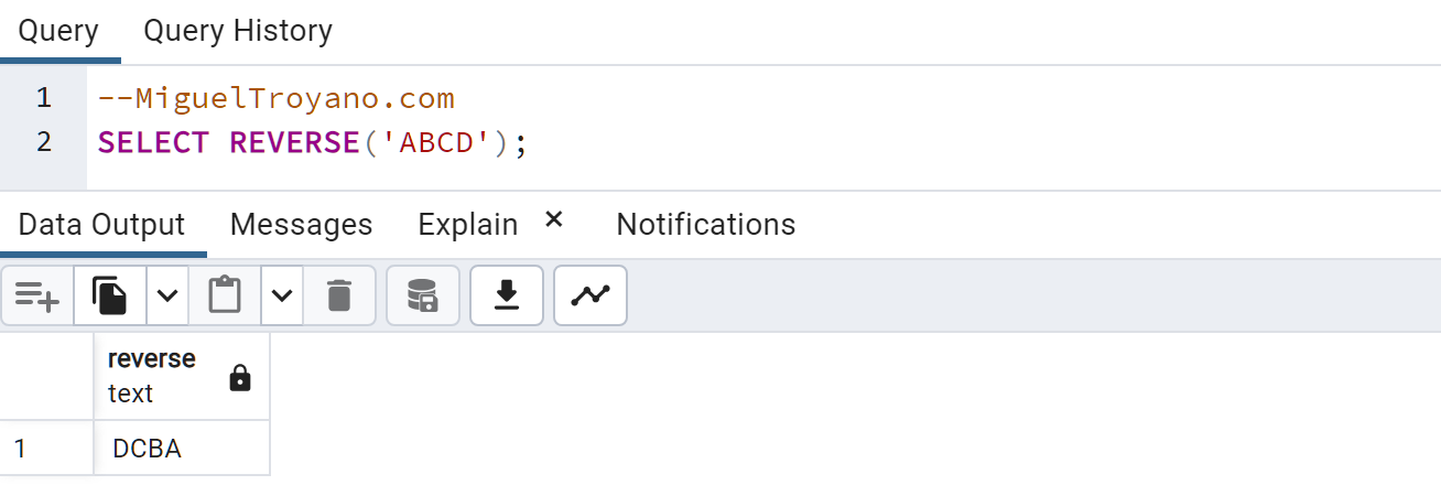 Función REVERSE en PostgreSQL