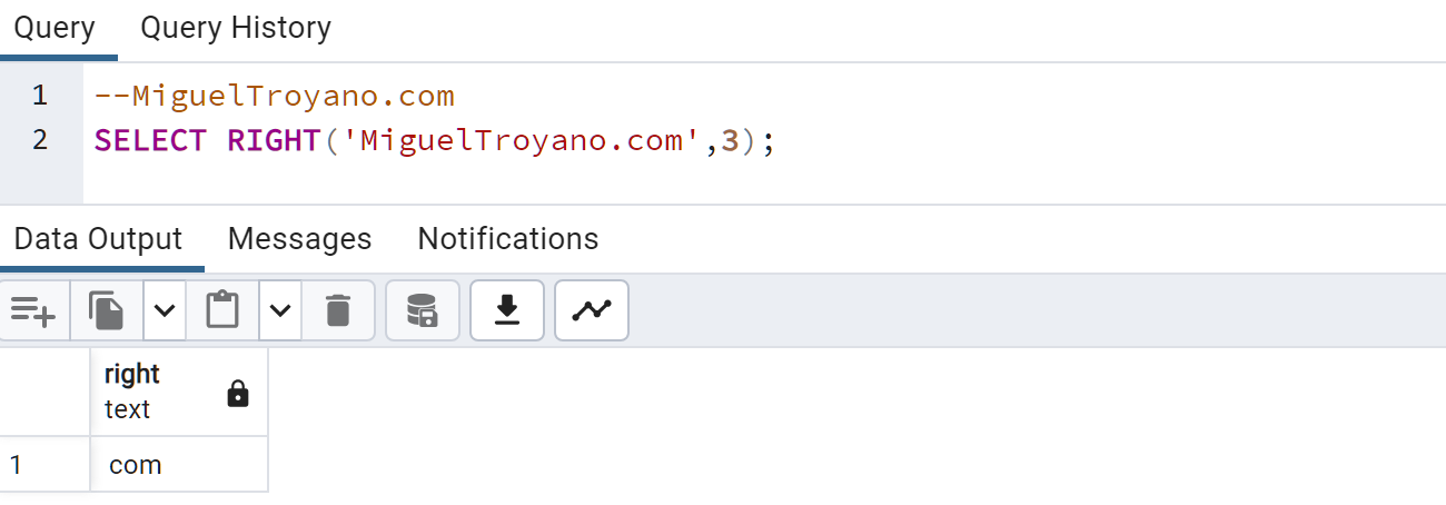Función RIGHT en PostgreSQL