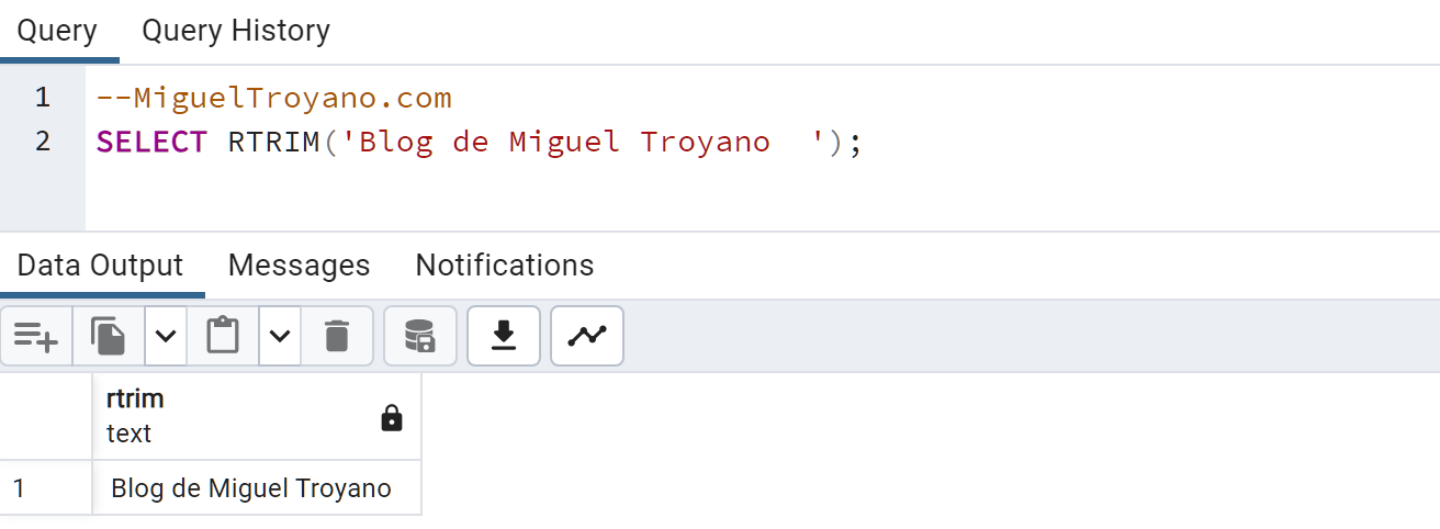 Función RTRIM en PostgreSQL