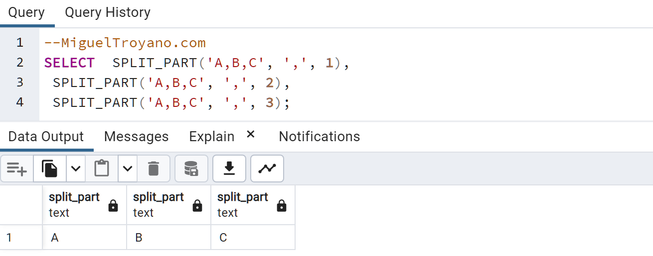 Función SPLIT_PART en PostgreSQL