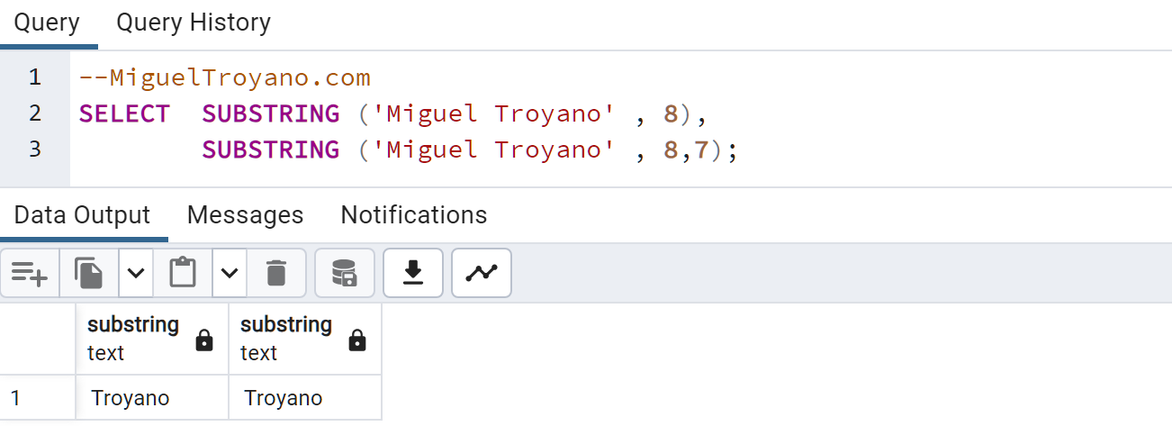 Función SUBSTRING en PostgreSQL