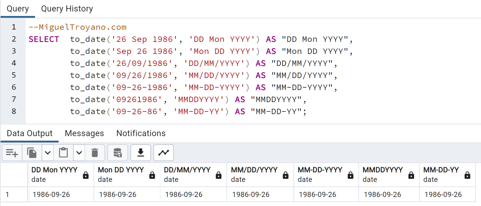 Función TO_DATE en PostgreSQL