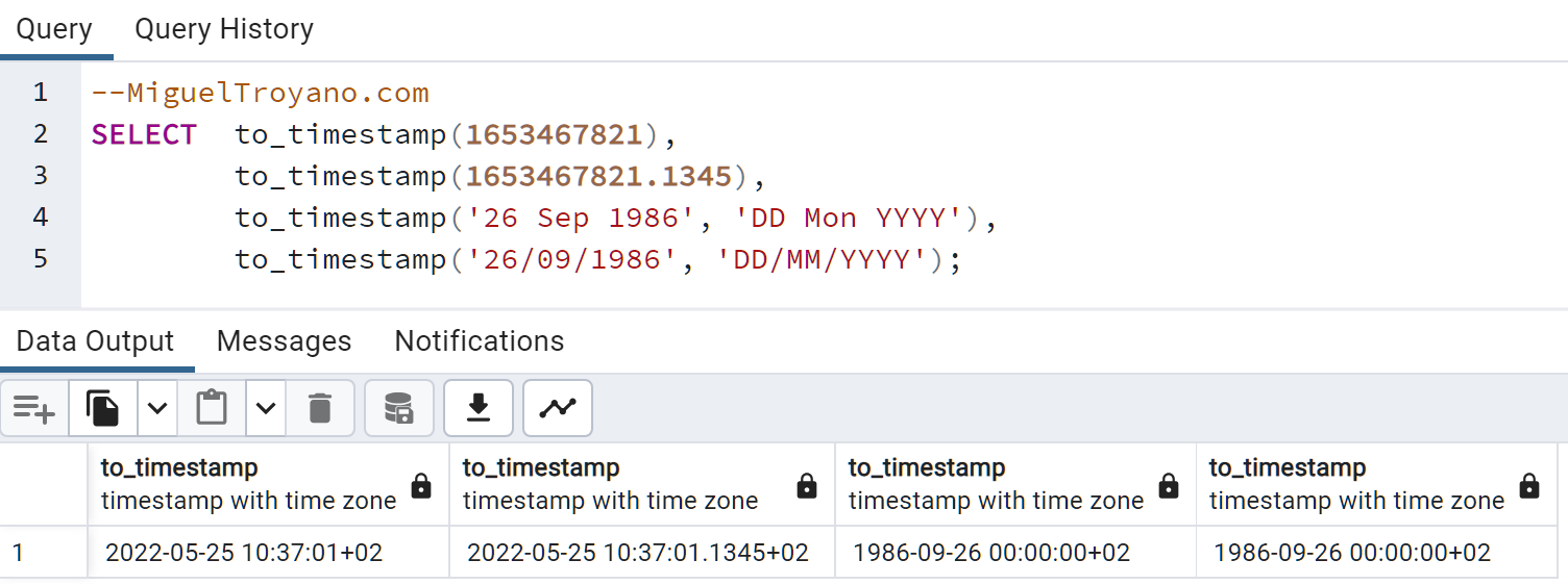 Función TO_TIMESTAMP en PostgreSQL