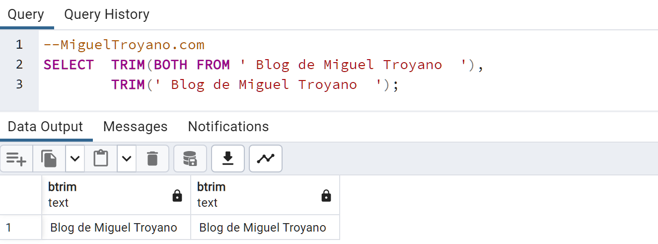 Función TRIM en PostgreSQL