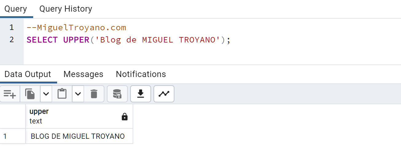Función UPPER en PostgreSQL