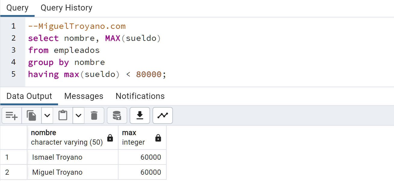 Función MAX en PostgreSQL