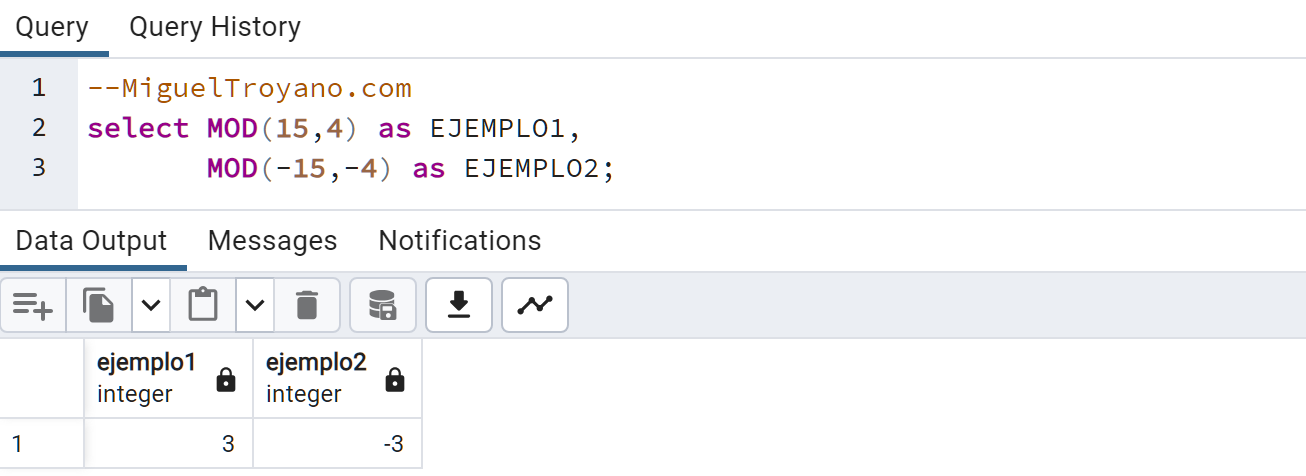 Función MOD en PostgreSQL