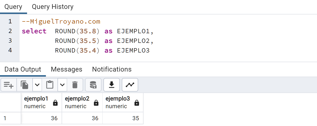 Función ROUND en PostgreSQL
