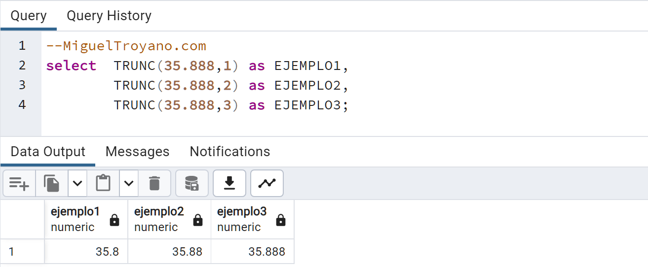 Función TRUNC en PostgreSQL