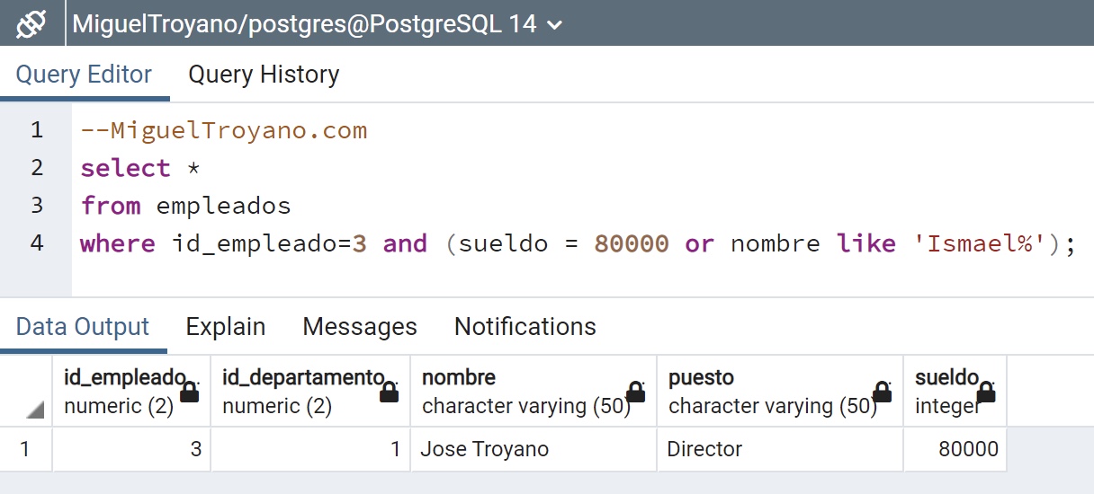 Operadores lógicos en PostgreSQL