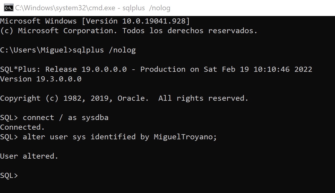 Cambiar la contraseña del usuario SYS en Oracle si la has perdido