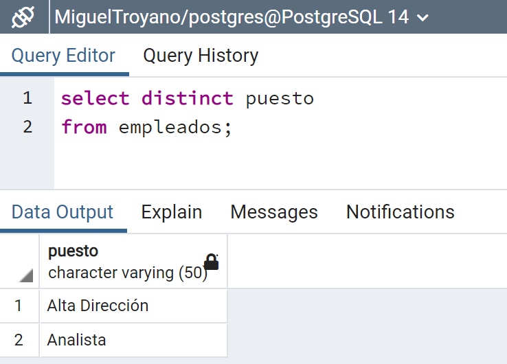 Evitar duplicados usando DISTINCT en PostgreSQL