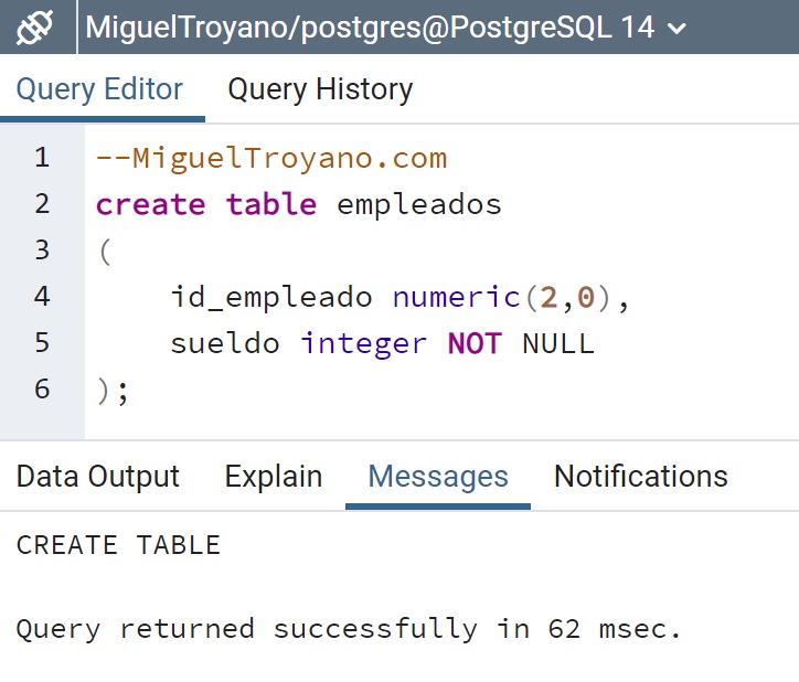 Restricción NOT NULL en PostgreSQL