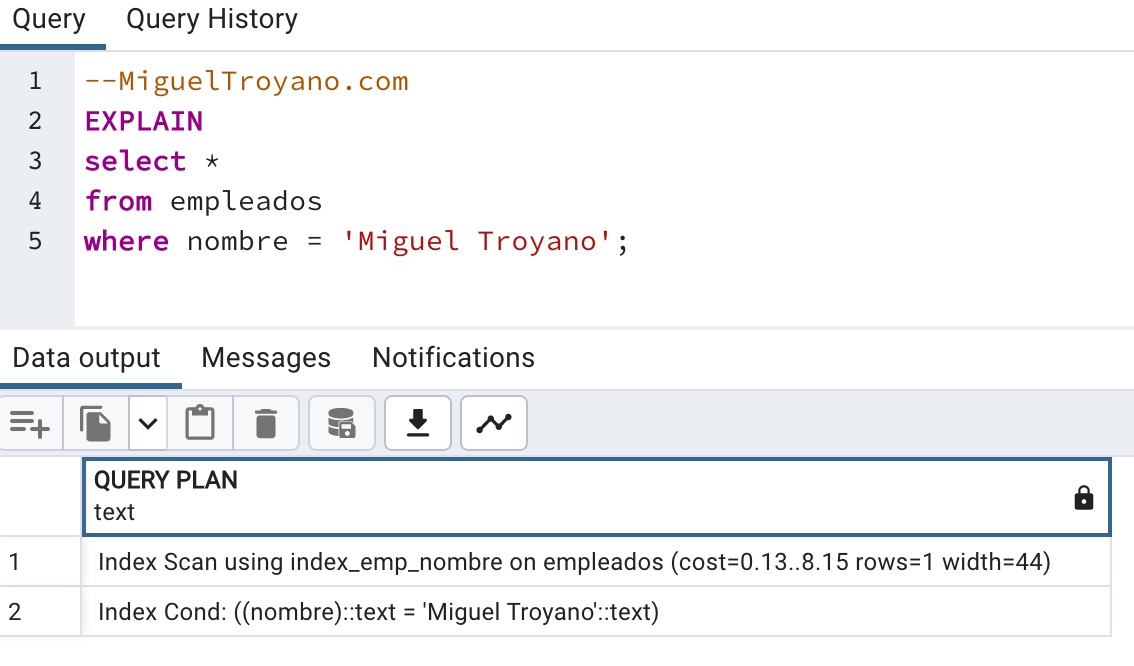 Crear índice usando CREATE INDEX en PostgreSQL