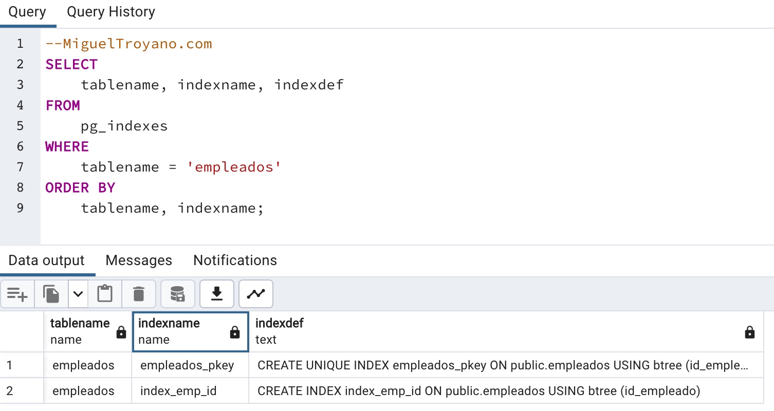 Listar índices en PostgreSQL