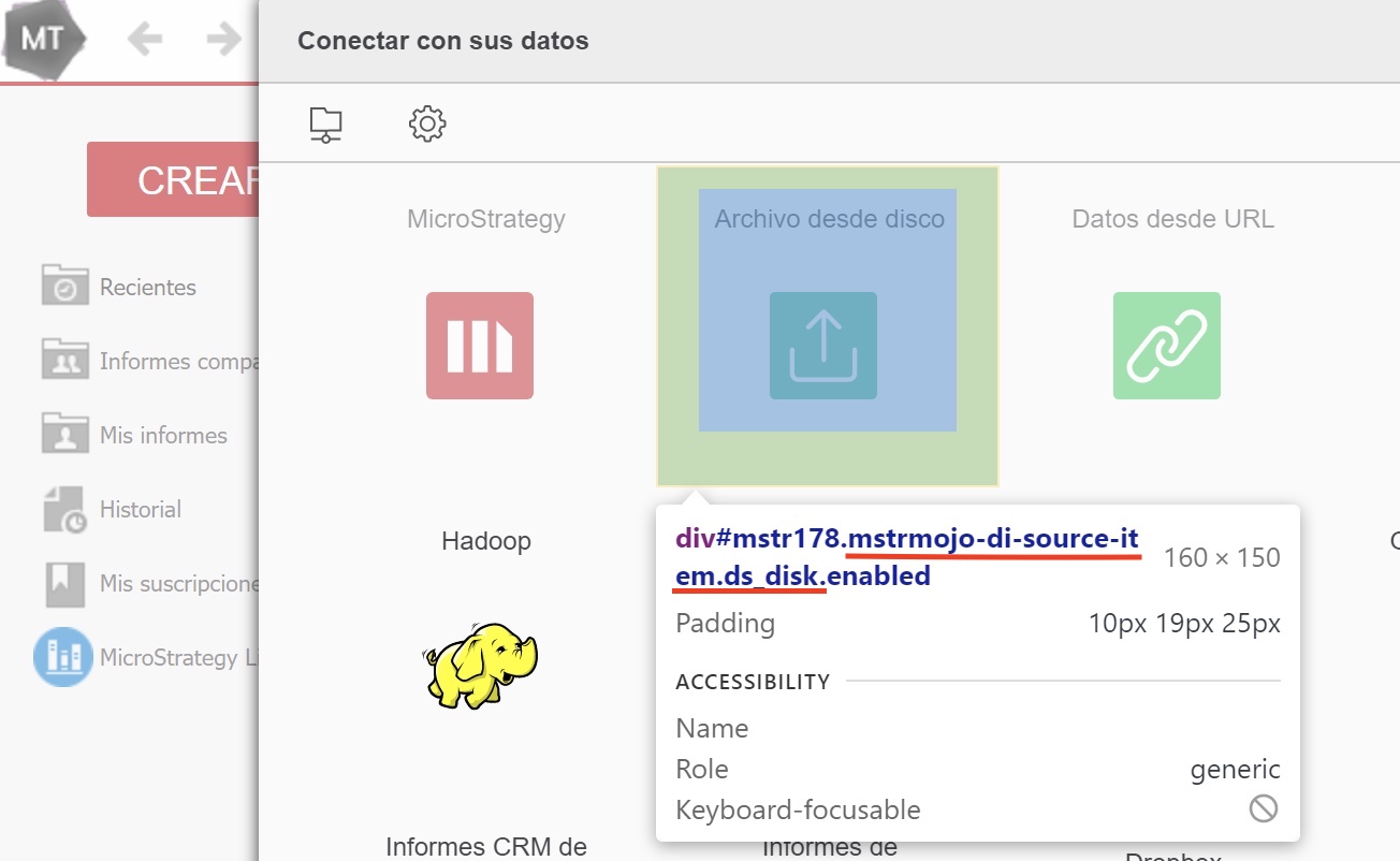 Ocultar tipo de dato externo en MicroStrategy Web