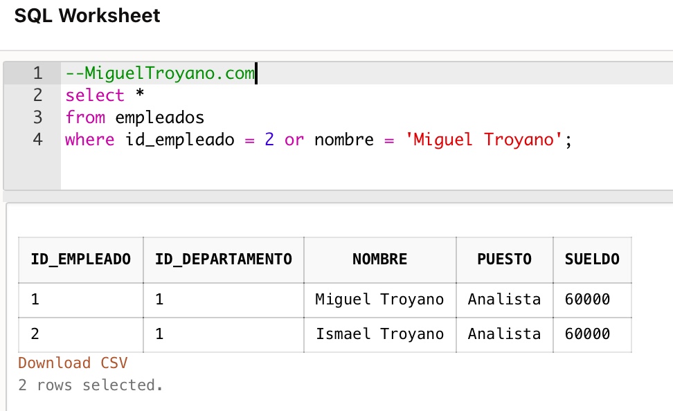 Visualizar ciertos registros usando WHERE en Oracle