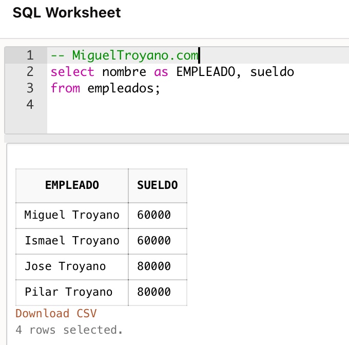 Alias de columnas en Oracle