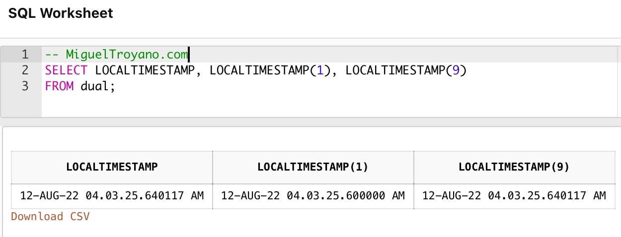 Función LOCALTIMESTAMP en Oracle