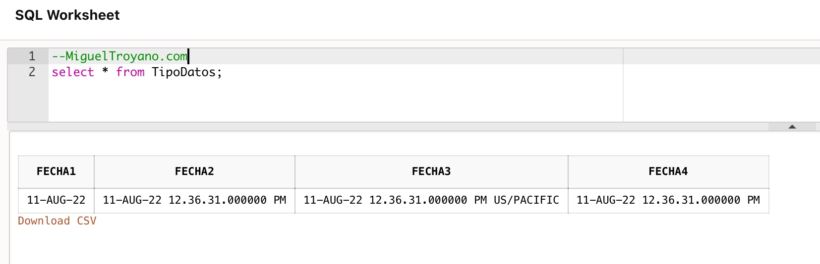 Tipos de datos en Oracle