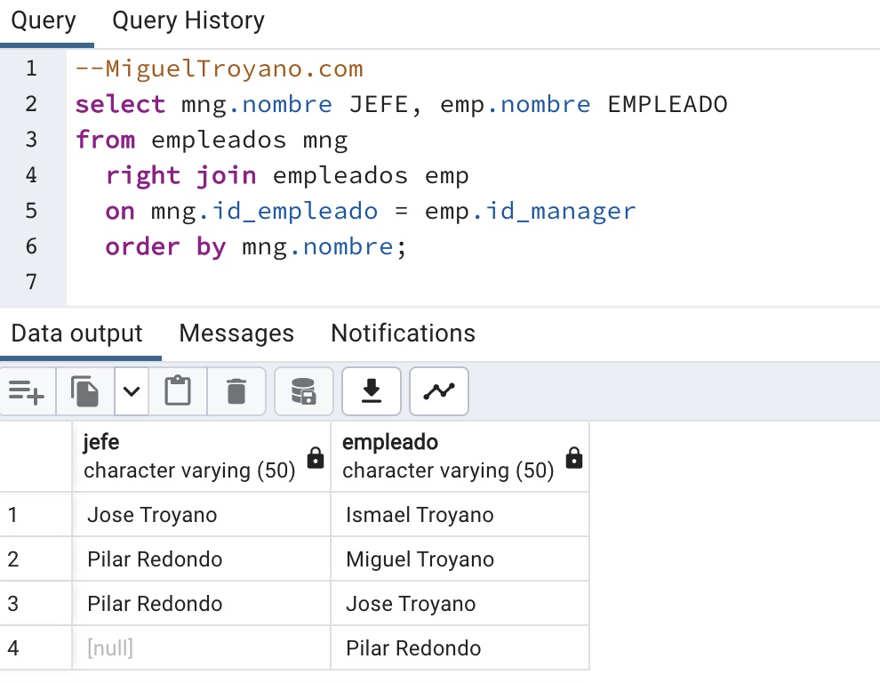 Auto uniones de tablas en PostgreSQL