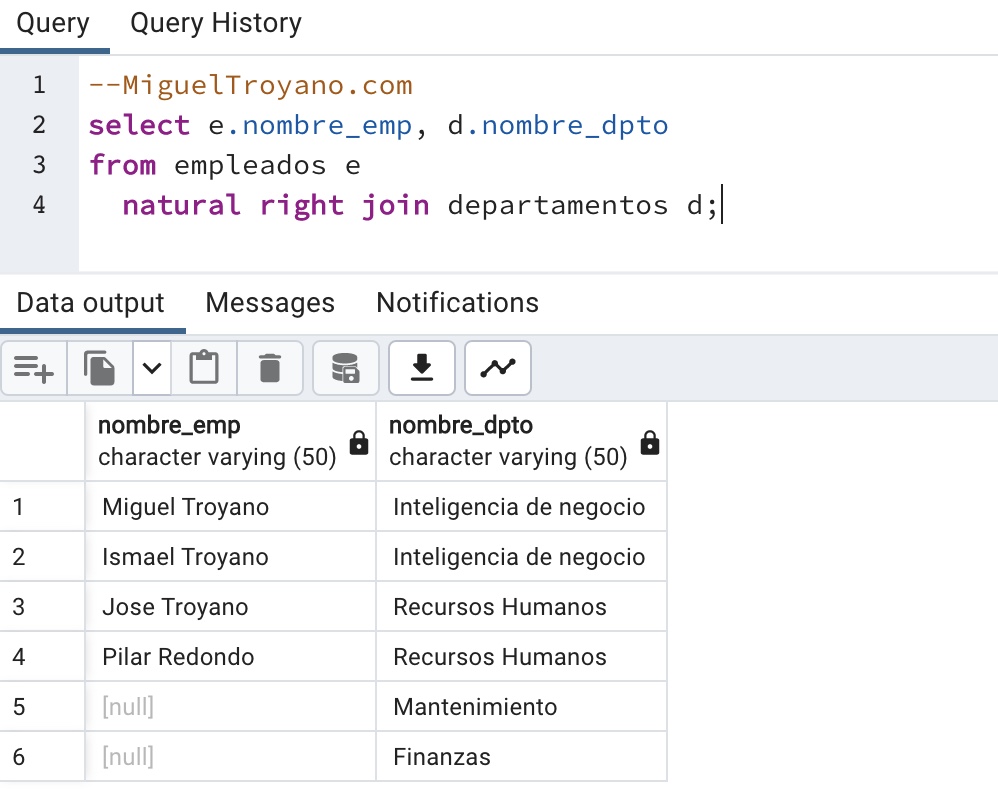 Uniones de tablas con NATURAL JOIN en PostgreSQL