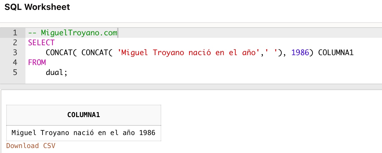 Función CONCAT en Oracle