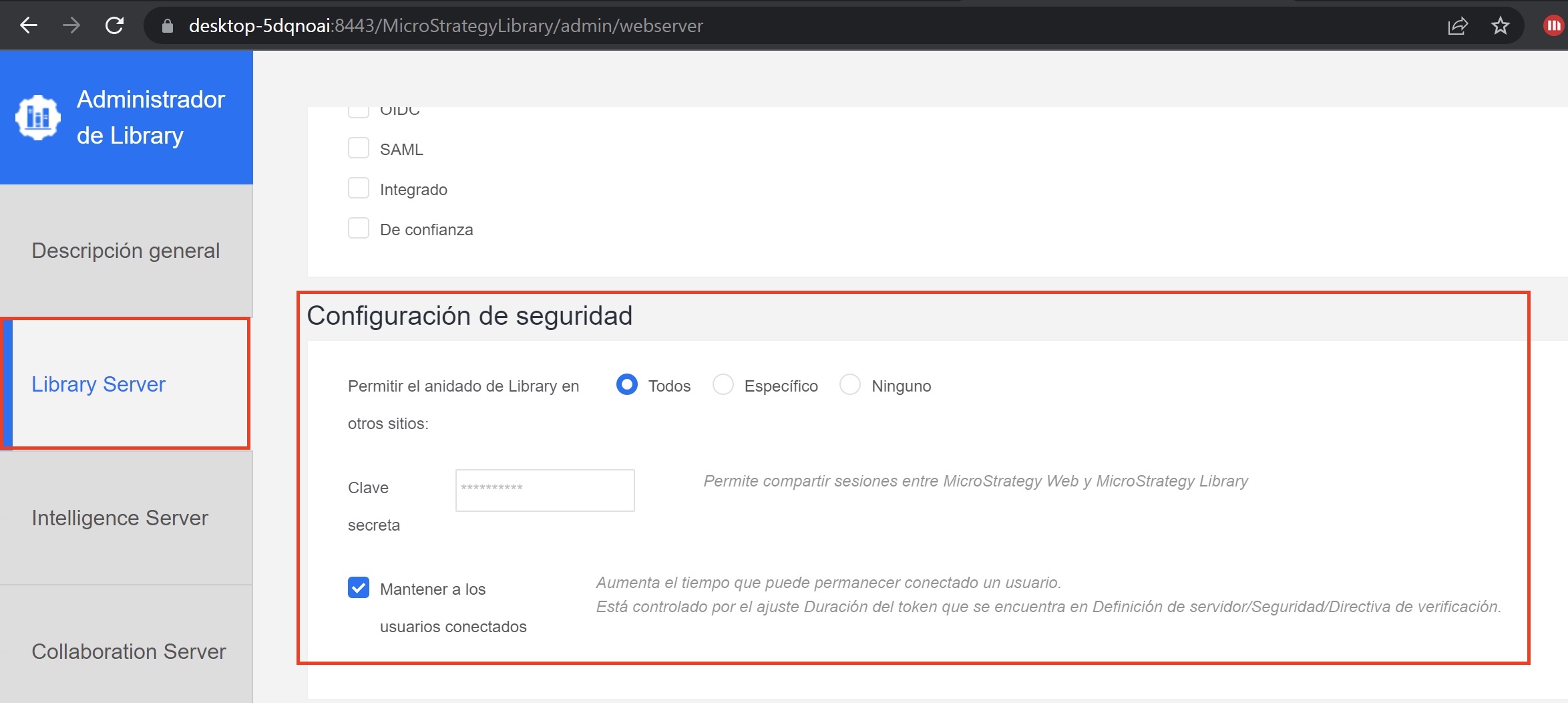 Crear un enlace a Library desde MicroStrategy Web