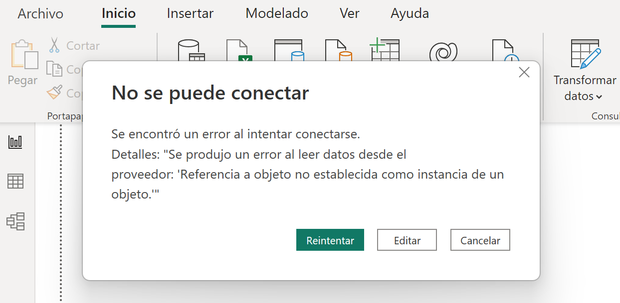 Error al importar datos de Oracle en PowerBI Desktop