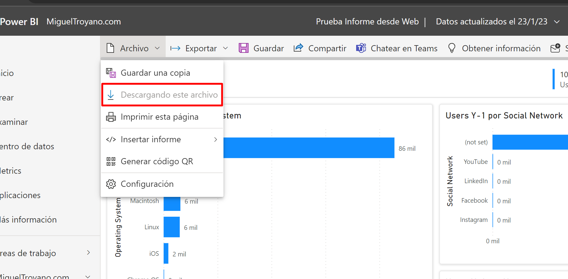 Descargar un informe creado en el servicio de Power BI como PBIX