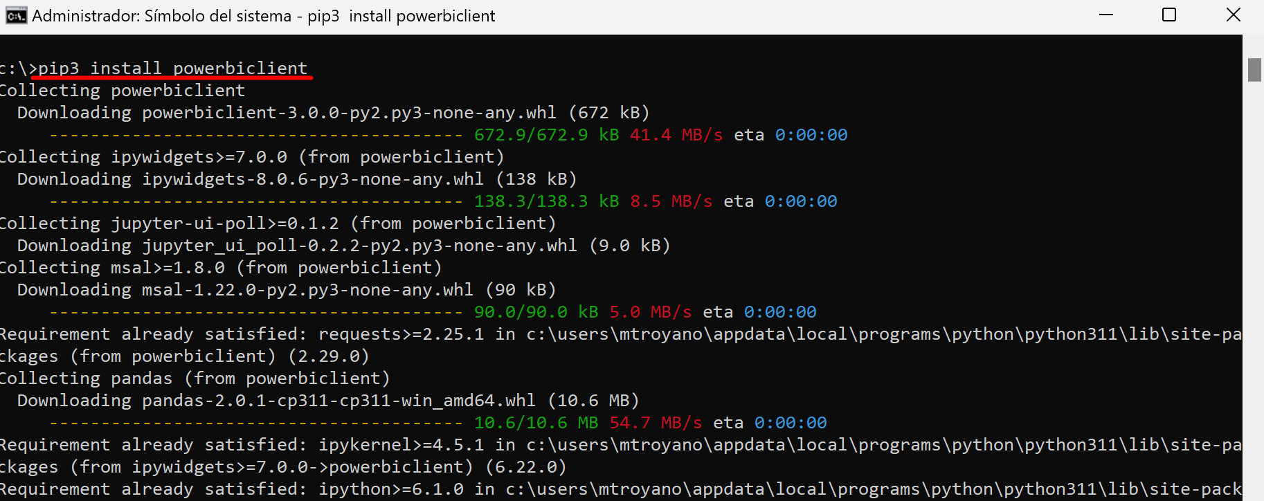 Instalar el cliente de Power BI para Jupyter Notebook