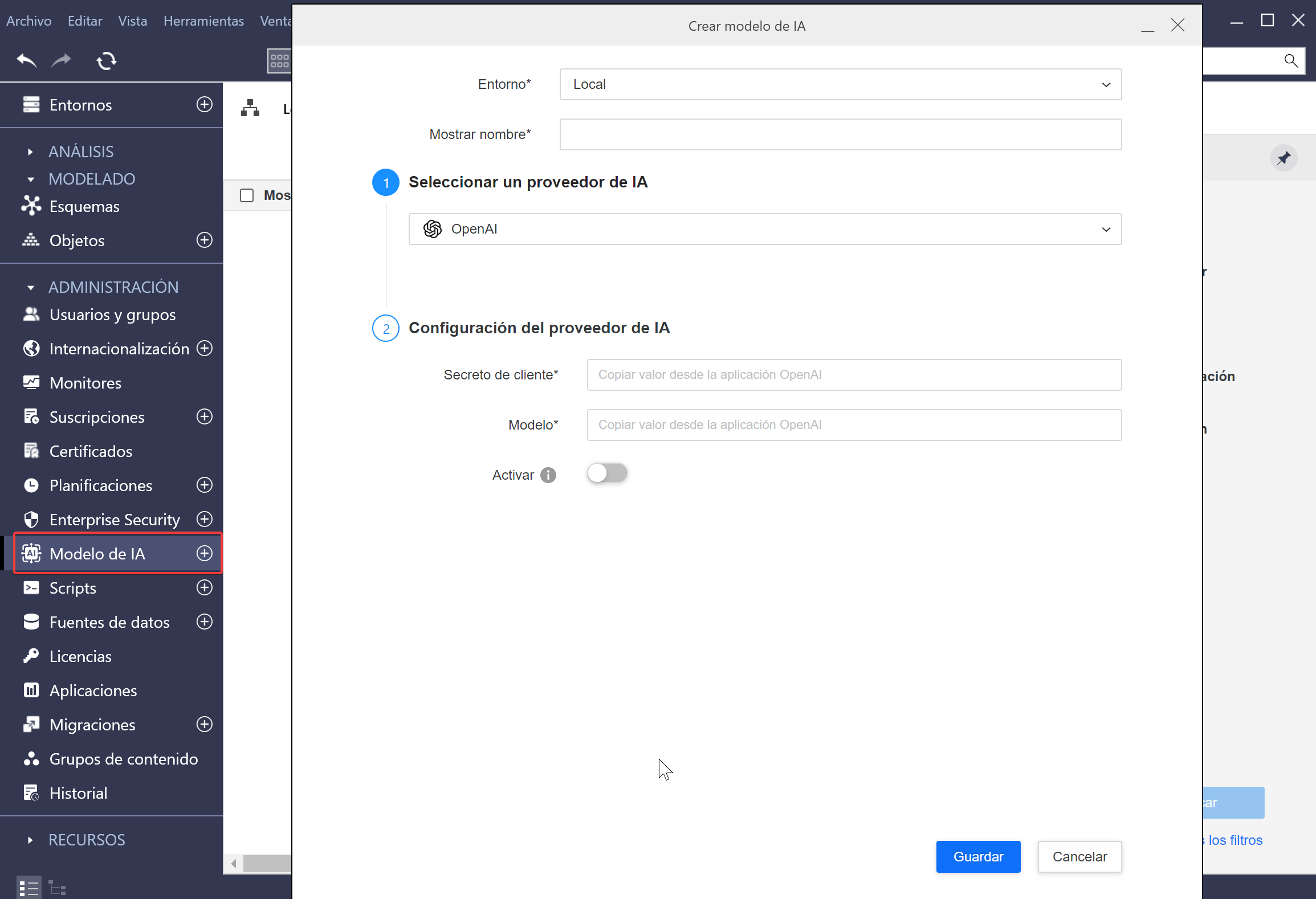 Activar Modelo de IA en MicroStrategy Workstation