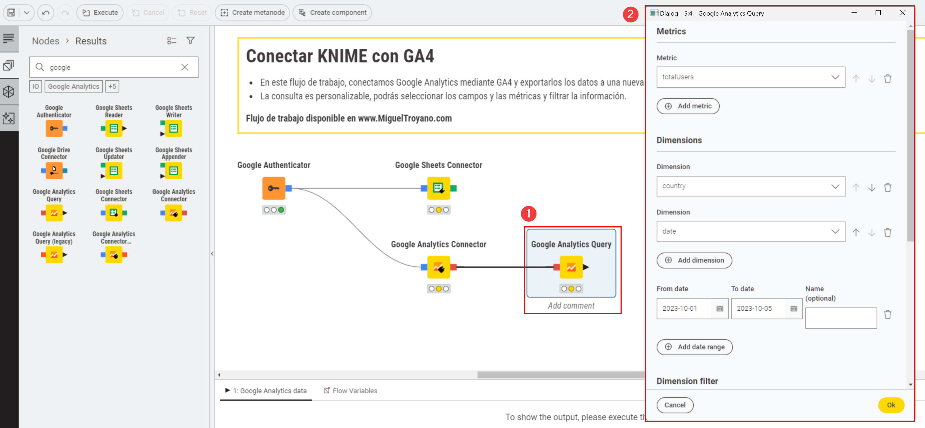 Conectar KNIME con Google Analytics
